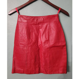 Vintage 90s Chia Red Genuine Leather Mini Skirt Sz 4